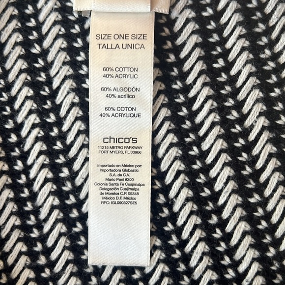 Chico’s Black & White Knit Asymmetrical Hemline Pullover Style Poncho Sweater - Picture 5 of 8